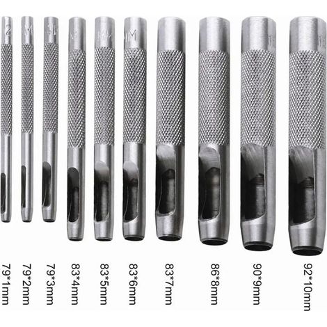 10PCS Outils de Poinçonnage/Outil Perforateur/Perforatrice  - Poinçon Creux pour Faire des Trous - Ceinture/Cuire/Liège/Tissu/Bracelet de Montre - Marteau - Acier (1/5)