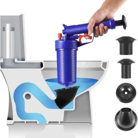 Déboucheur À Ventouse - Kit Haute Pression 4 Adaptateurs - Pour Évier Toilette Lavabo Drain Sol - 1 Pièce (1/4)