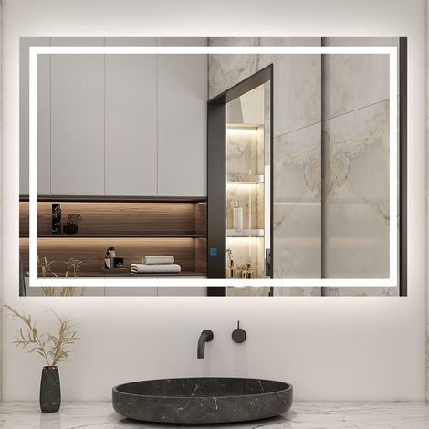 120 X 80 CM SPECCHIO DA BAGNO RETTANGOLARE A LED SPECCHIO DA TOELETTA SPECCHIO DA PARETE, LUCE BIANCA 6000K, ANTI-FOG, TOUCH (1/5)