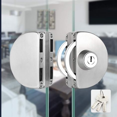 Serrure de porte en verre en acier inoxydable Aucun perçage requis avec clé Serrure de porte en verre double Serrure de porte en verre centrale Porte coulissante en verre double (1/5)