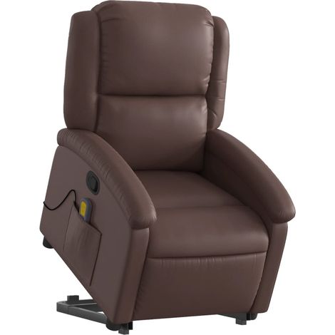 vidaXL Poltrona Alzapersona Reclinabile Massaggio Marrone Similpelle (1/5)