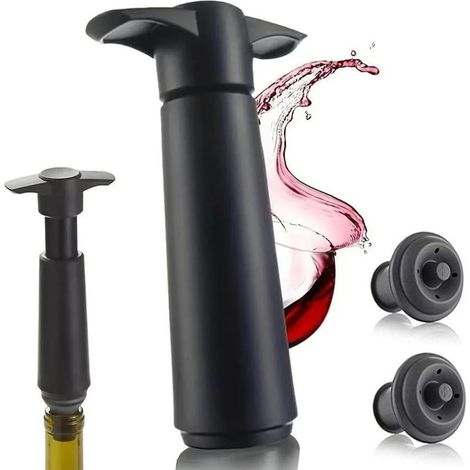 Pompe à vide pour bouteille de vin avec 2 bouchons, bouchon rouge, bouchon réutilisable pour une bouteille toujours fraîche, accessoire cadeau idéal (1 + 2yu)-AquaForge