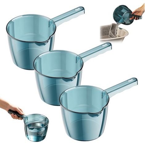 Lot de 3 pièces - Louche de bain - Éponge de douche - Cuillère doseuse à eau - Éponge à eau en plastique avec manche - 24 cm - À suspendre - Pour la toilette, le bain des animaux et le jardinage - ble (1/5)