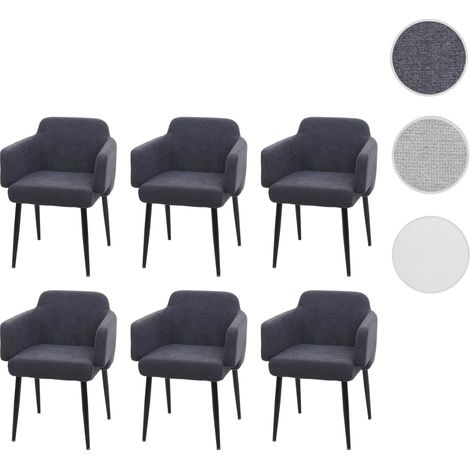 Lot de 6 chaises de salle à manger HWC-L13 - chaise rembourrée - chaise de cuisine avec accoudoirs - tissu/textile métal - gris (1/5)