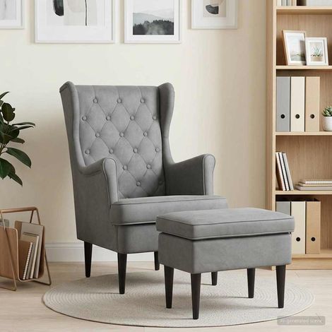 vidaXL Poltrona con Ottomano 2 pz Grigio Scuro Velluto (1/5)
