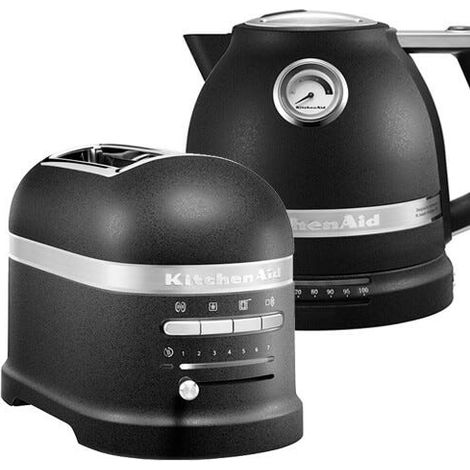 KitchenAid Artisan Cast Iron Black 2 Slot Toaster and Kettle Set (1/5)