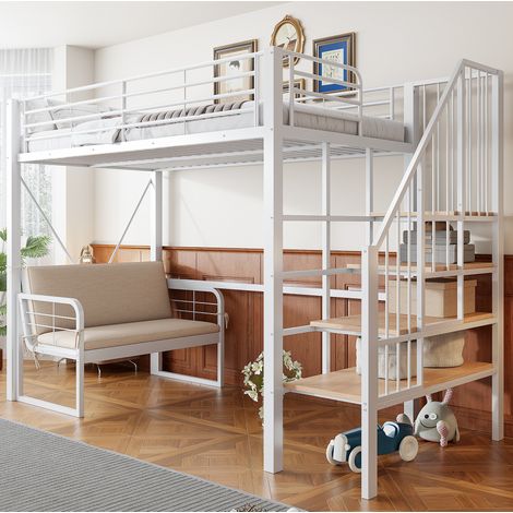 MEUBLIV Etagenbett 90x200 cm Weiß – mit Stauraumleiter, ohne Matratze (1/5)