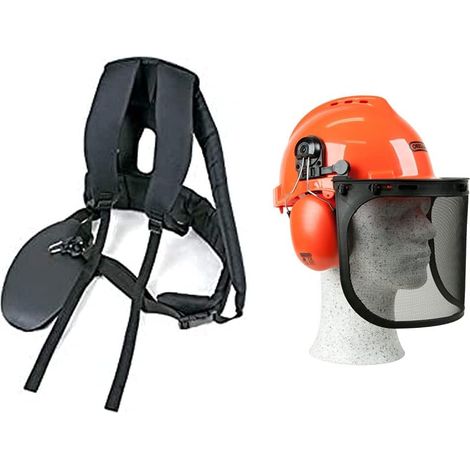 Harnais professionnel pour débroussailleuses et coupe-bordures & Yukon Casque de Sécurité pour Tronçonneuse avec Protections Auditives et Visière en Maille d'Acier (1/5)
