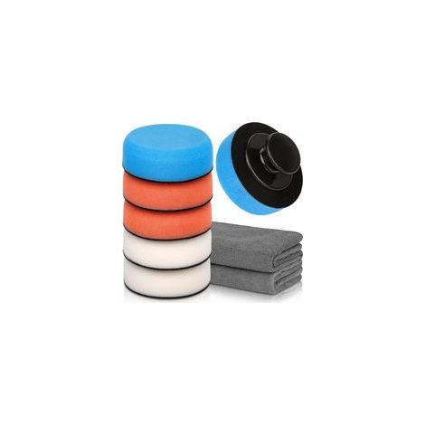 Lot de 9 Éponge à polir, Set de Polissage, Éponge de Polissage pour Voiture, Pad à la Main Poignée, Ampon Applicateur de Cire, Vernis, Nettoyant pour Peinture,Tampon (1/5)