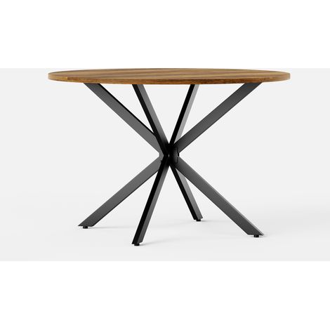Mesa redonda de estilo rústico 120 cm con patas en X, marrón y negro - HOMVRA (1/5)
