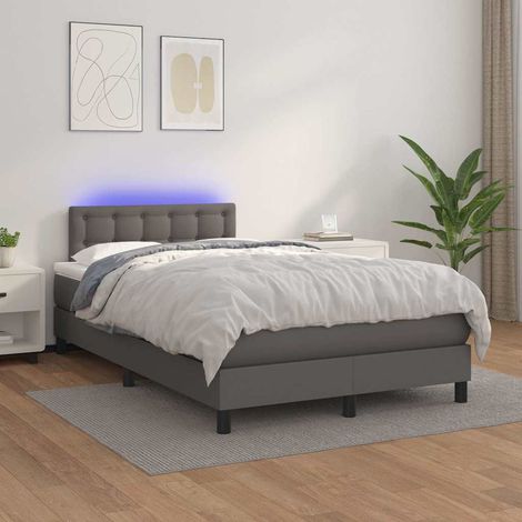 Cama box spring colchón y LED cuero sintético gris 120x200 cm (1/5)