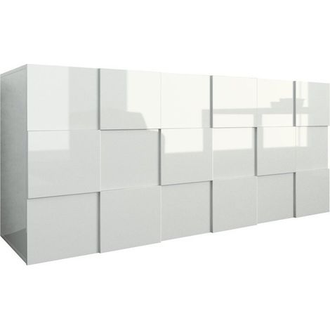 Les Tendances – Buffet BRAMON blanc laqué brillant – 3 portes réversibles – 6 étagères internes – Dimensions L.180 P.42 H.84 cm – Made in Italy (1/5)