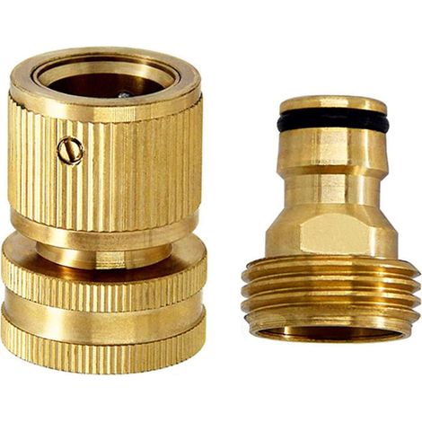 Tuyau D'arrosage à Connexion Rapide 3/4 Pouce,1 Jeu (2 Pièces) Raccord Tuyau D'arrosage en Laiton 19 mm,Adaptateur Automatique Laiton Male/Femelle pour Jardin,Cuisine,Extérieur,2pcs (1/5)