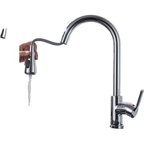 Grifo de cocina extraíble, con diversos tipos de rociado, fabricado en acero inoxidable, modelo CF04021CP cromado. (1/2)
