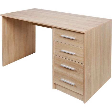 BAKAJI Scrivania con Cassettiera 4 Cassetti Tavolo da Lavoro Porta Pc Computer in Legno MDF Arredamento Casa Ufficio Cameretta Design Moderno Dimensione 110 x 56 x 73 cm (Quercia) (1/3)