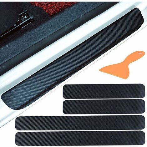 Ahlsen 4pcs Autocollant en Carbone 4D Film Adhésif pour Protection Seuil Porte de Voiture Auto Universel Noir (1/5)