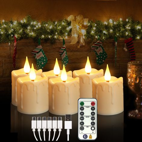 Lot de 6 Bougies Chauffe-Plat LED Rechargeables, Sans Flamme, avec Télécommande, Minuterie et Étanchéité (1/5)