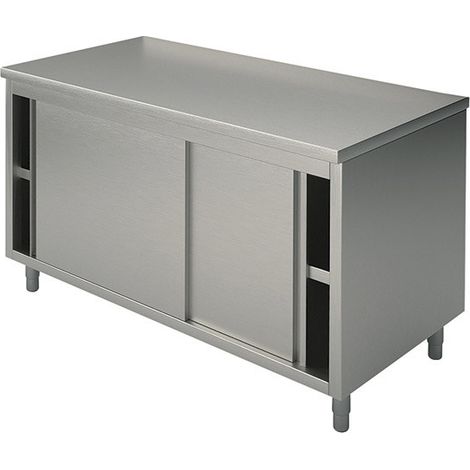 Meuble Bas Inox avec Portes Coulissantes sans Dosseret - 900 x 600 - Virtus