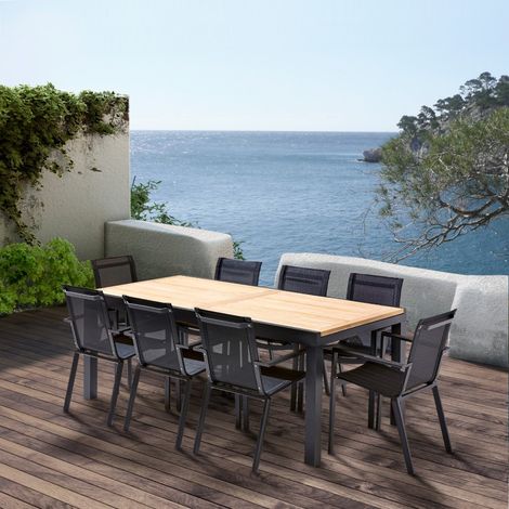 Salon de jardin Ensemble Bali T 8 / 12 + F 8 Teck Noir Wilsa Garden (1/5)