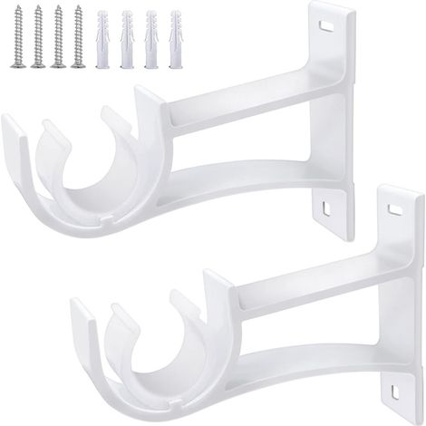 Support De Tringle À Rideau - Aluminium Blanc - Pour Tringle 25 À 30 Mm - JusquÀ 38 Mm Avec Boucle Retirée - Lot De 2 (1/5)