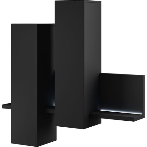 Armario de pared Lutiva 101, Negro mate, Aglomerado laminado, 142x152x35cm, Número de puertas: 0, Número de cajones: 0, LED