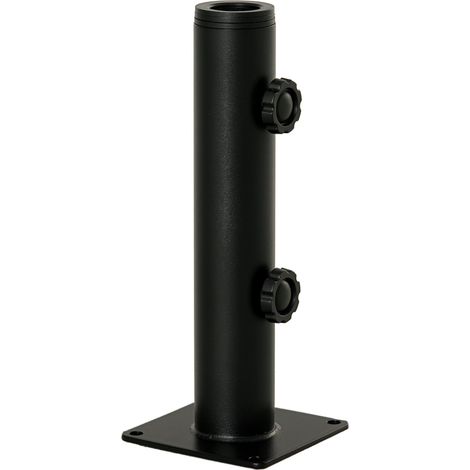 Pied de parasol pour sols en ciment avec 2 boutons de verrouillage et 4 vis d'expansion, compatible avec les mâts de parasol de 34/38/48 mm, 12 x 12 x 30 cm, noir