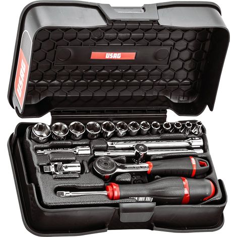 USAG 606 1/4 EA SET CHIAVI A BUSSOLA ESAGONALI CRICCHETTO 19 PZ CASSETTA (1/3)