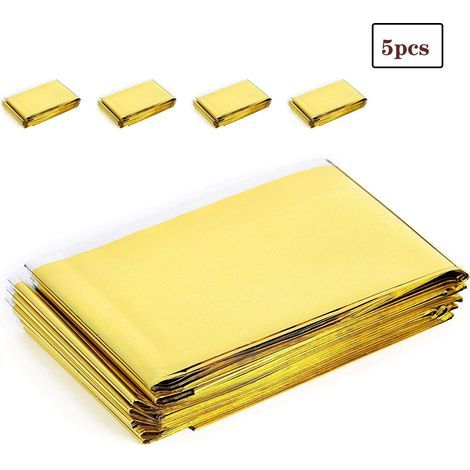 Couverture De Survie - 210 x 160 Cm - Or/Argent - Réfléchissante Thermique - Pour Urgence Randonnée Camping Alpinisme - 5 Pièces (1/5)