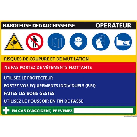 Panneau Fiche de Poste Raboteuse Dégauchisseuse (C1130) - Aluminium 2 mm - 300 x 210 mm