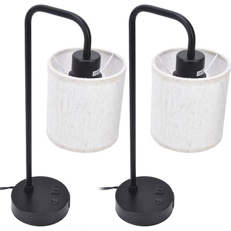 Kreative LED-Stehlampe im Retro-Stil, E26-Stofflampenschirm, modernes amerikanisch-skandinavisches Design mit USB-Anschluss, für Wohnzimmer, Schlafzimmer, Büro, inklusive 2 Leuchtmitteln (100-240 V, E (1/5)