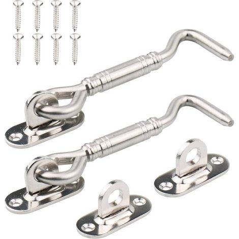 Ganci per cabina, 2 pezzi, acciaio inox, serratura per capanno, 10,2 cm, catenaccio per porta, serratura per finestra, argento - Crezuo