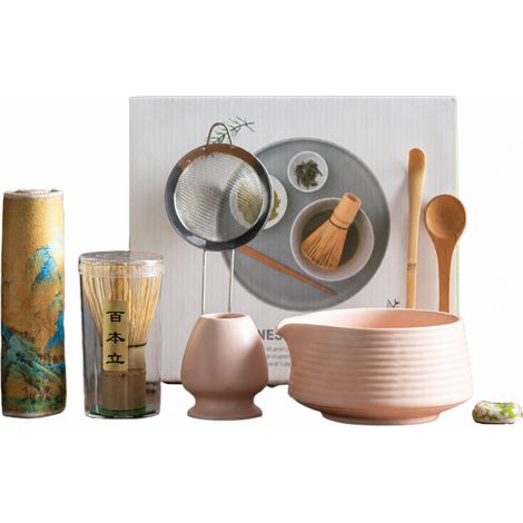 Matcha-Pulver-Tee-Geschenkset (7-teilig), 4-teiliges Set, Chasen (Hundertstiel-Tee), Matcha-Schale mit Ausguss (1/5)