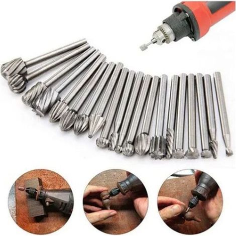 Ensemble de 20 fraises rotatives HSS, matrice de coupe en carbure de tungstène, queue de 3 mm (1/8 pouce), fraises Dremel pour le travail du bois, la découpe et le perçage. (1/5)