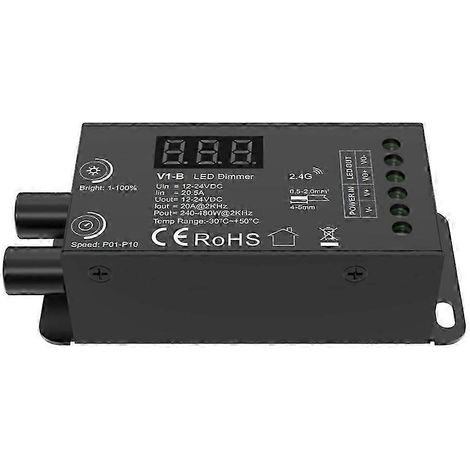 Variateur LED à tension constante à double bouton, 1 canal x 20 A, télécommande sans fil, affichage numérique, contrôleur CV V1-B DO (1/5)