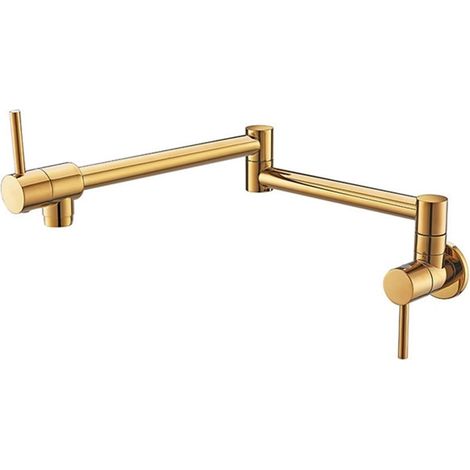 Robinet de cuisine Robinet de remplissage de Pot de cuisine en laiton, robinet pliable mural, robinet d'évier simple froid à trou en or Rose(Gold) (1/5)