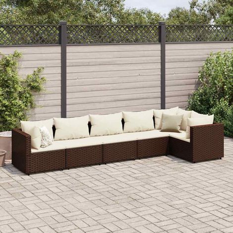 6-tlg. Garten-Lounge-Set mit Kissen Braun Poly Rattan vidaXL (1/5)