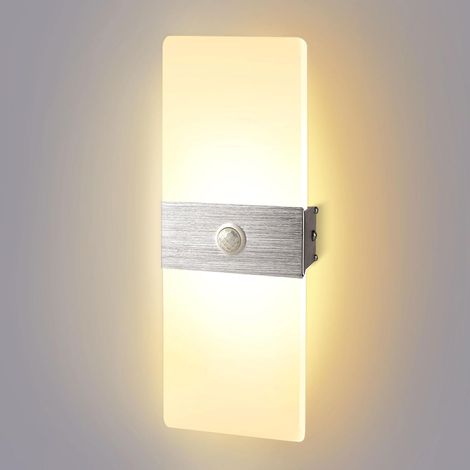 LED-Wandleuchte mit Bewegungsmelder, 12 W, warmweiß (3000 K), Acryl/Aluminium, Flur, Treppenhaus, Wohnzimmer (1/5)