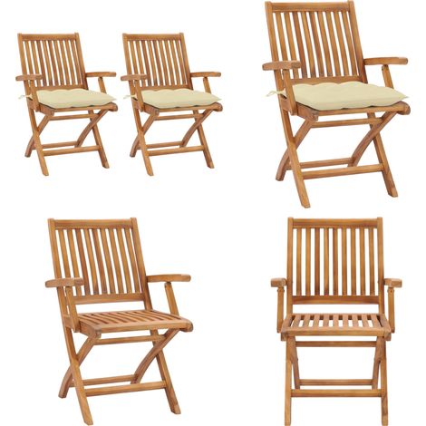 Gartenstühle 2 Stk. mit Cremeweißen Kissen Massivholz Teak - Teakholz - Holzstühle (1/5)