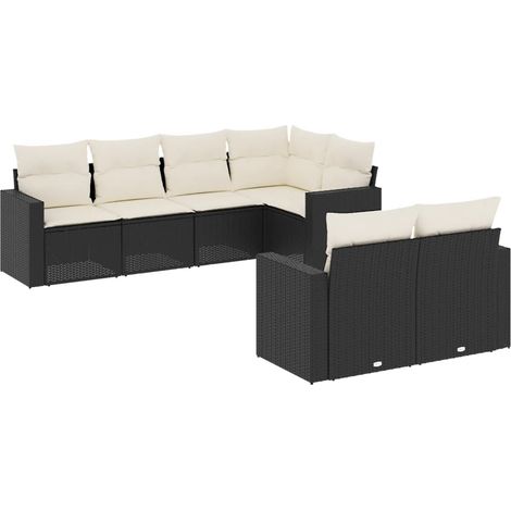 Maison Exclusive - Salon de jardin 7 pcs avec coussins noir résine tressée (1/3)