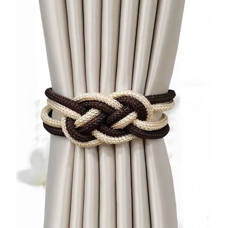 (Schwarz und Beige) Set mit 2 magnetischen Vorhanghaltern im nordischen Stil, dekorative Vorhanghalter aus gewebtem Seil für Fenster. (1/5)