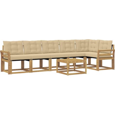 Outdoor-Sofagarnitur 7 stk. 6-Sitzer Weiß und Beige vidaXL (1/5)