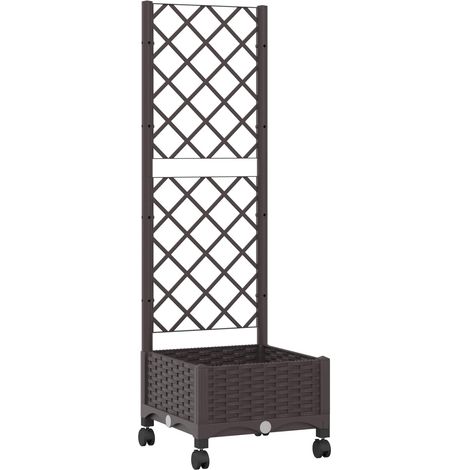 Garden Planter with Trellis&Wheels Brown 40 x 40 x 131.5 cm PP vidaXL