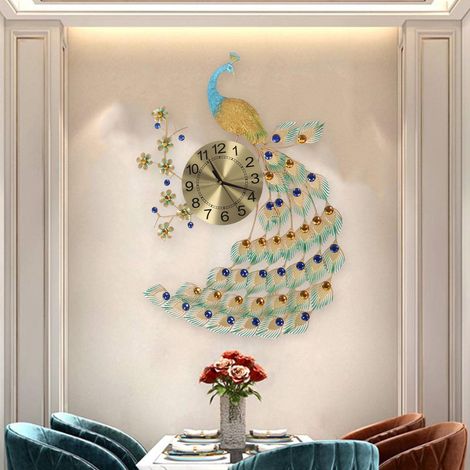 Elegante orologio da parete in metallo a forma di pavone, 22 cm, design moderno, silenzioso, decorativo per soggiorno e arredamento. (1/4)