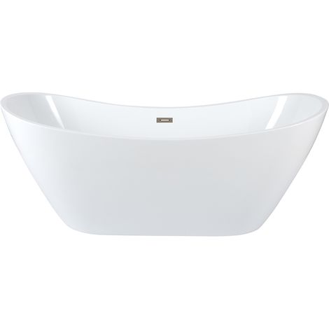 Milano Overton Bathroom 1830mm x 710mm Double Ended Freestanding Oval Bath with Overflow and White Push Button Waste - Brushed Nickel Overflow (1/5)
