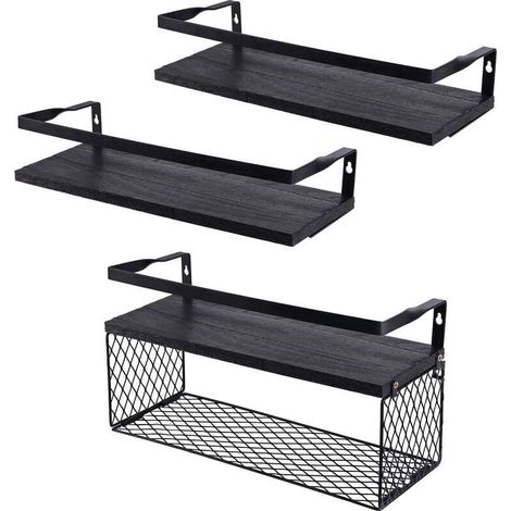 Shower Shelf and Storage, Floating Shelves with Wire Storage Basket, Bathroom Shelves Above Toilet with Metal Railings (1/4)