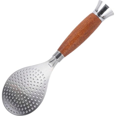 Cuillère à riz (1 pièce) en acier inoxydable 304 avec manche en bois, design 3D, bords arrondis, résistante à la chaleur, ustensile de cuisine. (1/5)