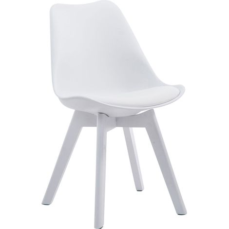 Chaise de salle à manger x1 design scandinave en PVC et plastique blanc et piètement à 4 pieds en bois blanc 100003310 (1/3)