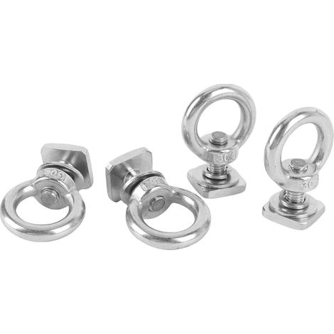 Decdeal Ancre d'arrimage M8 en acier inoxydable, 4 pièces, anneaux de boulons à fente robustes pour maintenir les crochets de corde élastique, argent