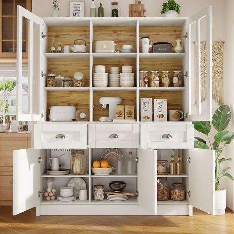 Vitrine salle à manger 140x40x180, tiroirs, portes coulissantes buffet, portes vitrées, design moderne, structure MDF robuste (1/5)