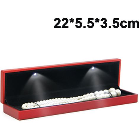 Boîte à bijoux pour femme, présentoir lumineux LED pour pendentifs/bracelets/colliers, boîte de rangement cadeau (taille collier) (1/5)